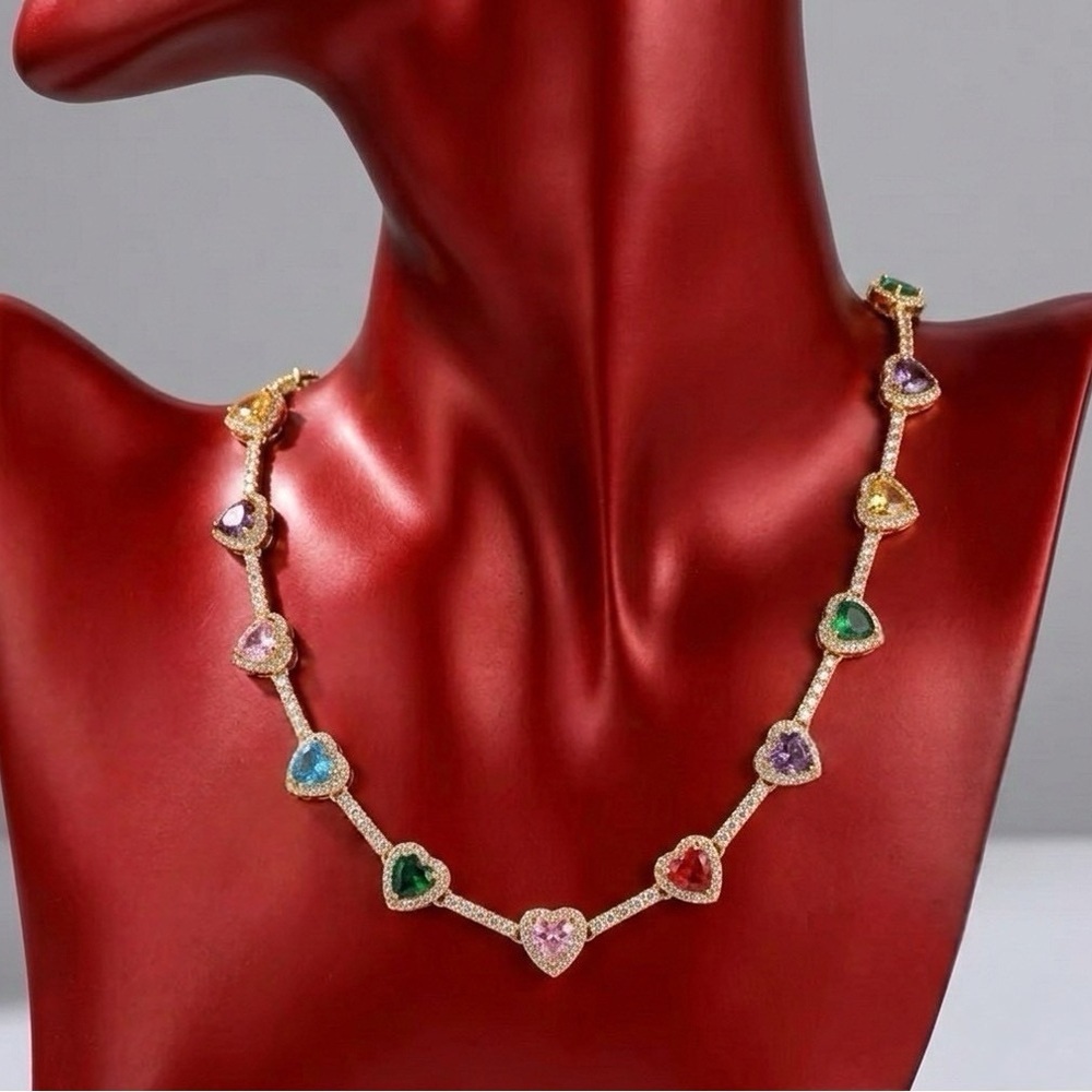 Multicolor Heart Pendant Necklace 16inch